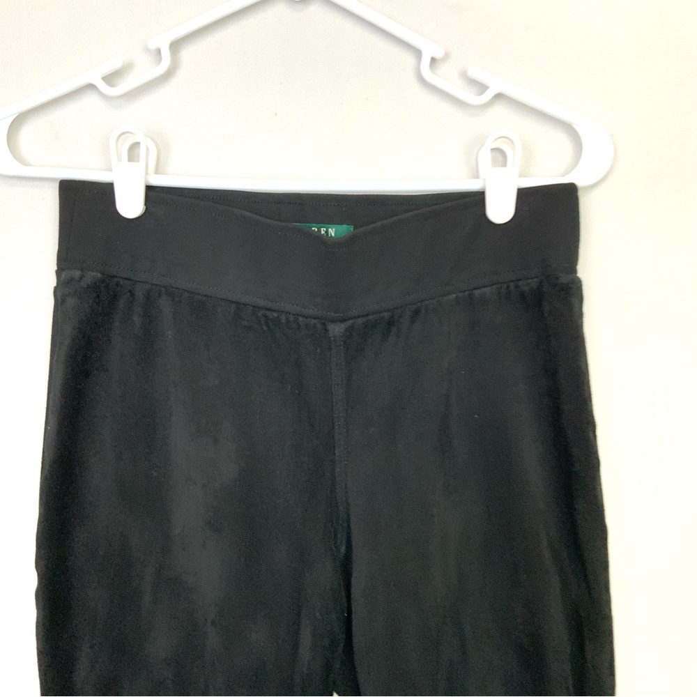 Lauren Ralph Lauren Sz 4 Black Genuine Suede Ponte Knit Leggings Pull On Pants - Picture 3 of 5